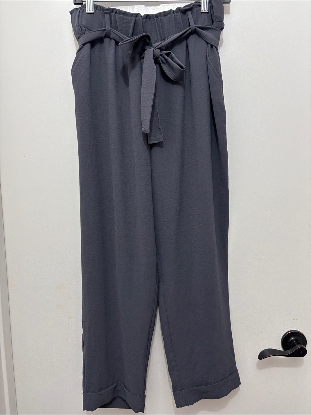 Joe Benbasset Charcoal Paperbag Pants with Tie Sz L